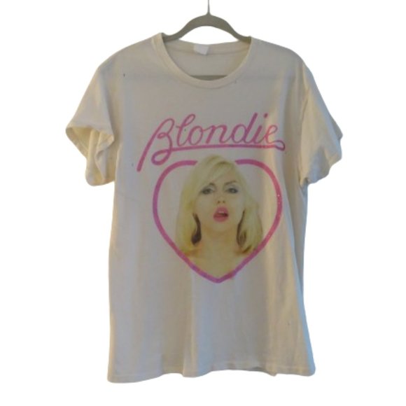 MadeWorn Tops - MADEWORN Blondie Distressed Pink Glitter Off White Cotton Graphic Tee T Shirt M